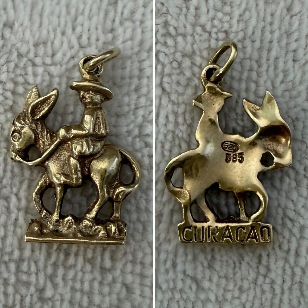 Vintage 14k Yellow Gold 585 Curauco Figure Riding a Donkey Charm